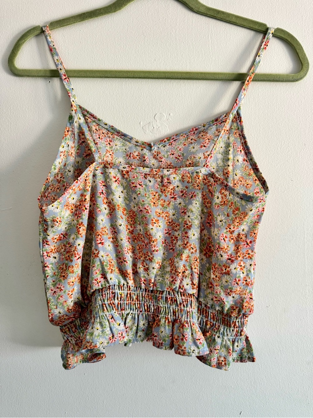 Light Blue Floral Smocked-Hem Cami Top - Picture 7 of 8
